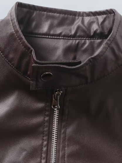 Men’s Full-Zip Motorcycle-Style Leather Jacket