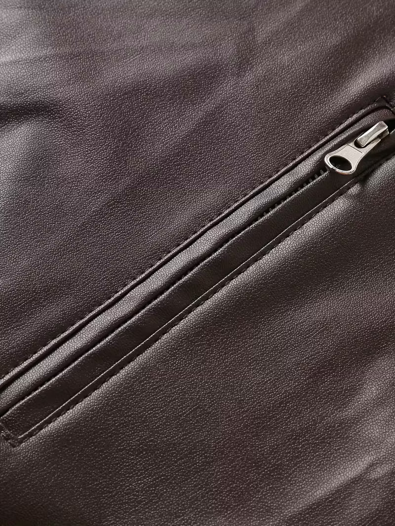 Men’s Full-Zip Motorcycle-Style Leather Jacket