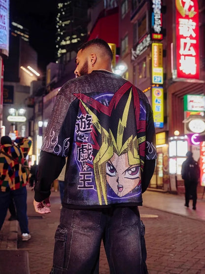 Men wearing Young American oversized mesh t-shirt in casual summer streetwear style